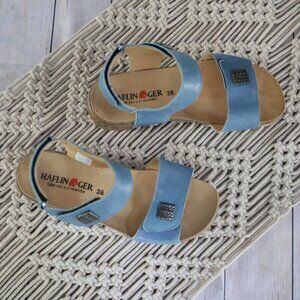 Haflinger Women's Blue BELLA Sandals Leather Cork Adjustable Size 38 7 NEW!!